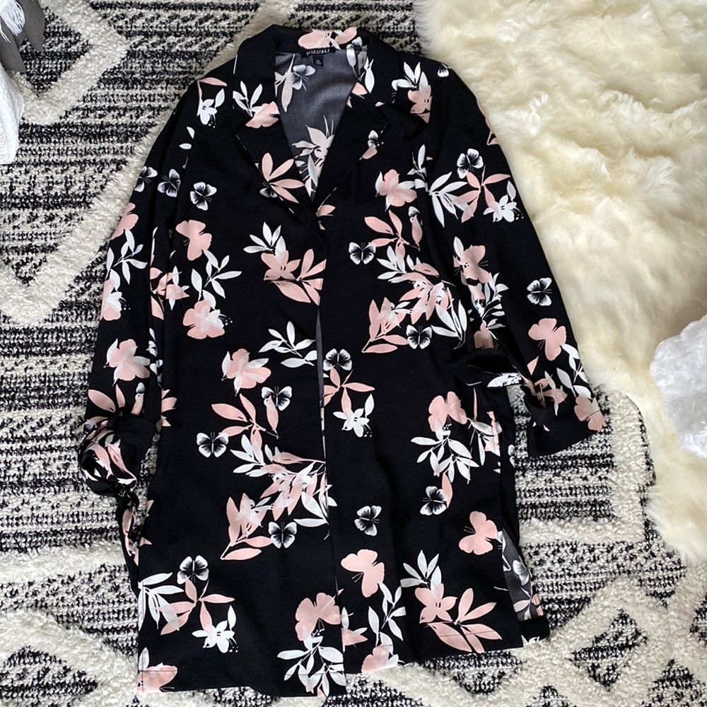 Dress Barn Black and pink floral blazer/ cover up/ kimono